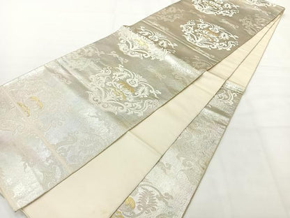 平和屋着物◎六通柄袋帯　駒刺繍　飾花文　金銀糸　引箔　正絹　逸品　AABH2382uk