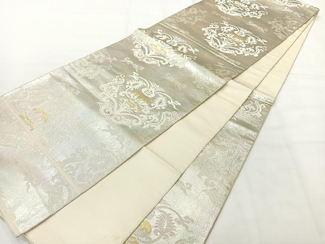 平和屋着物◎六通柄袋帯　駒刺繍　飾花文　金銀糸　引箔　正絹　逸品　AABH2382uk