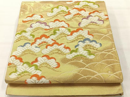 平和屋着物◎西陣　六通柄袋帯　唐織　松　金糸　正絹　逸品　AABH2385uk