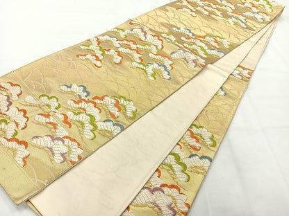 平和屋着物◎西陣　六通柄袋帯　唐織　松　金糸　正絹　逸品　AABH2385uk