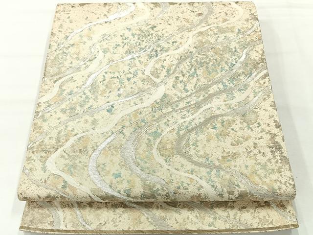 平和屋着物◎六通柄袋帯　流水文　銀糸　正絹　逸品　AABH2386uk