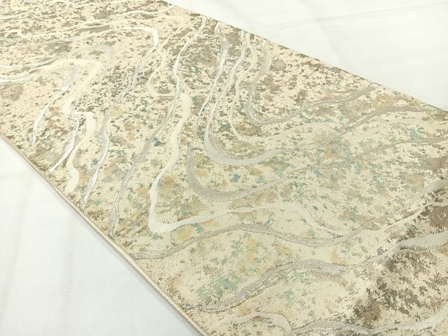 平和屋着物◎六通柄袋帯　流水文　銀糸　正絹　逸品　AABH2386uk