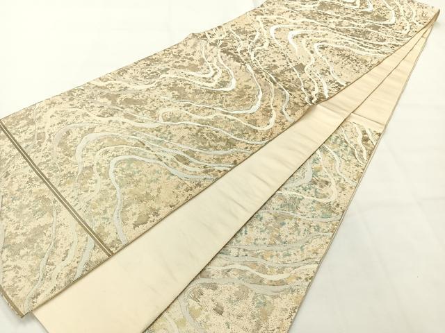 平和屋着物◎六通柄袋帯　流水文　銀糸　正絹　逸品　AABH2386uk