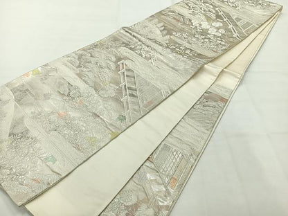 平和屋着物◎六通柄袋帯　古京錦　風景花文　二重引箔　正絹　逸品　AABH2392uk