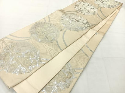 平和屋着物◎六通柄袋帯　花丸文　銀糸　正絹　逸品　AABH2409uk
