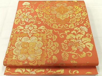 平和屋着物◎六通柄　本袋帯　正倉院花文　金糸　正絹　逸品　AABH2410uk