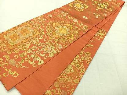 平和屋着物◎六通柄　本袋帯　正倉院花文　金糸　正絹　逸品　AABH2410uk