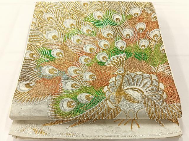 平和屋着物◎西陣 六通柄袋帯 唐織 孔雀花文 金銀糸 正絹 逸品 AABH2416uk