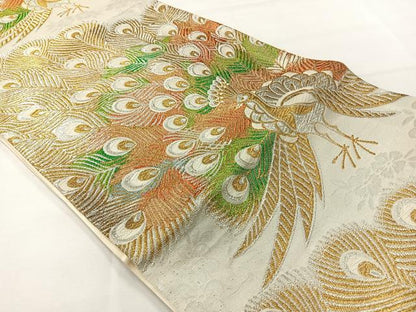平和屋着物◎西陣 六通柄袋帯 唐織 孔雀花文 金銀糸 正絹 逸品 AABH2416uk