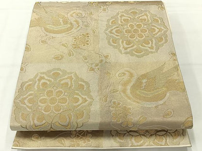 平和屋着物◎六通柄袋帯 花鳥文 金糸 正絹 逸品 AABH2418uk