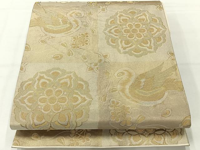 平和屋着物◎六通柄袋帯 花鳥文 金糸 正絹 逸品 AABH2418uk