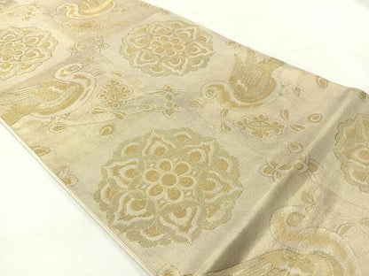 平和屋着物◎六通柄袋帯 花鳥文 金糸 正絹 逸品 AABH2418uk