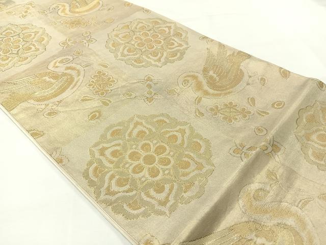 平和屋着物◎六通柄袋帯 花鳥文 金糸 正絹 逸品 AABH2418uk