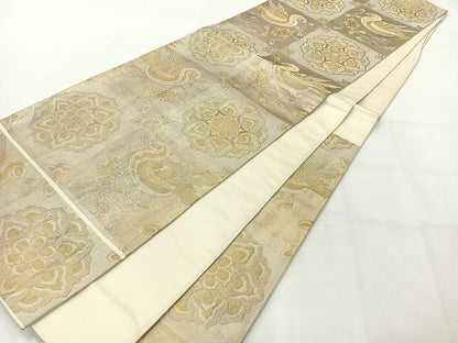平和屋着物◎六通柄袋帯 花鳥文 金糸 正絹 逸品 AABH2418uk