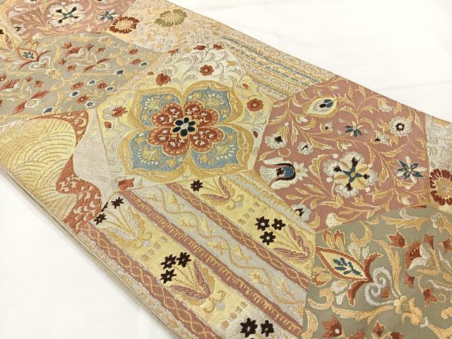 平和屋着物◎六通柄袋帯　唐織　切り嵌め花文　金銀糸　正絹　逸品　AABH2424uk