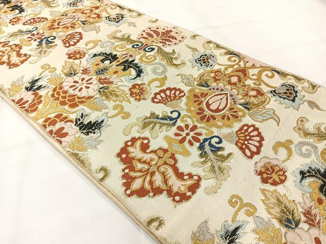 平和屋着物◎六通柄袋帯　唐織　更紗花文　金糸　正絹　逸品　AABH2426uk