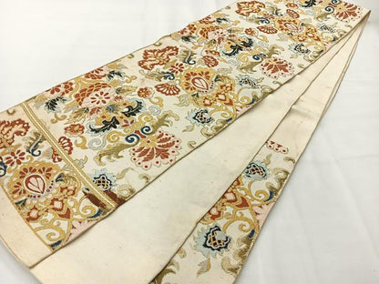 平和屋着物◎六通柄袋帯　唐織　更紗花文　金糸　正絹　逸品　AABH2426uk