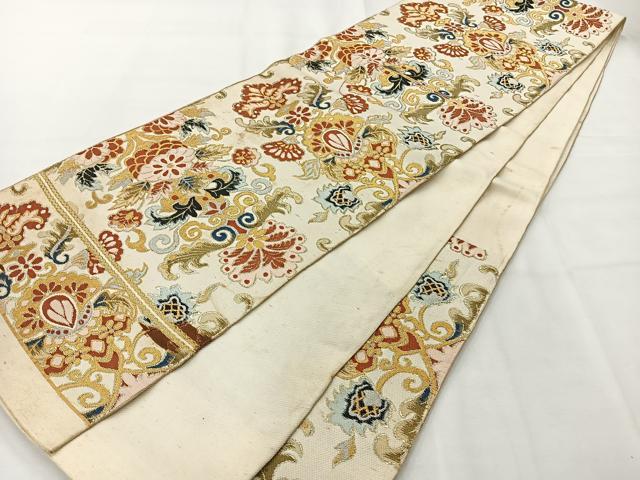 平和屋着物◎六通柄袋帯　唐織　更紗花文　金糸　正絹　逸品　AABH2426uk