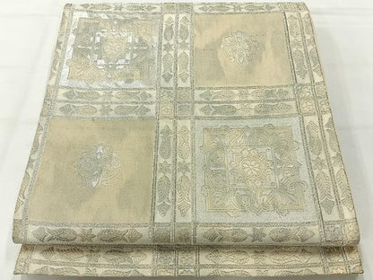平和屋着物◎六通柄袋帯　花格子　銀糸　正絹　逸品　AABH2429uk