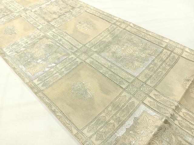 平和屋着物◎六通柄袋帯　花格子　銀糸　正絹　逸品　AABH2429uk