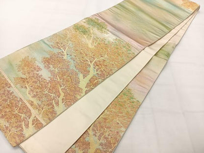 平和屋着物◎太鼓柄袋帯　枝葉文　金糸　正絹　逸品　AABH2433uk