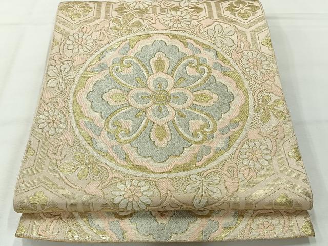 平和屋着物◎丸帯　唐織　正倉院花文　金銀糸　正絹　逸品　AABH2434uk