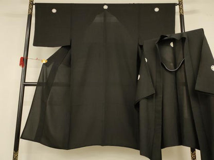 平和屋着物＊夏物 男性 黒紋付 羽織セット 絽 正絹 逸品 AABH2442jd