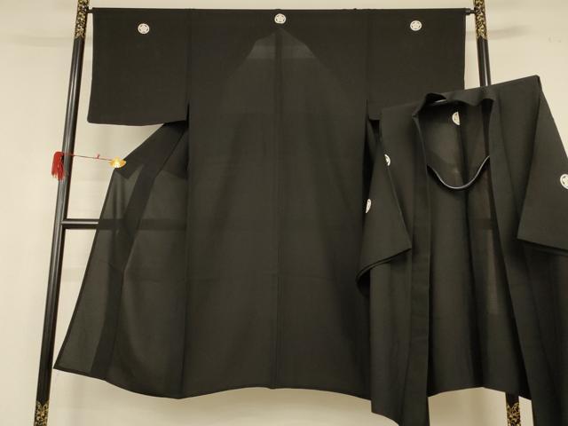 平和屋着物＊夏物 男性 黒紋付 羽織セット 絽 正絹 逸品 AABH2442jd