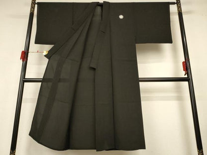 平和屋着物＊夏物 男性 黒紋付 羽織セット 絽 正絹 逸品 AABH2442jd