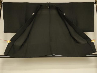 平和屋着物＊夏物 男性 黒紋付 羽織セット 絽 正絹 逸品 AABH2442jd