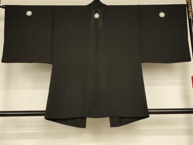 平和屋着物＊夏物 男性 黒紋付 羽織セット 絽 正絹 逸品 AABH2442jd