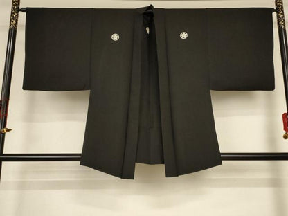 平和屋着物＊夏物 男性 黒紋付 羽織セット 絽 正絹 逸品 AABH2442jd
