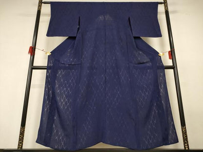 平和屋着物＊夏物 色無地 網目紋紗 濃藍色 正絹 逸品 AABH2446jd