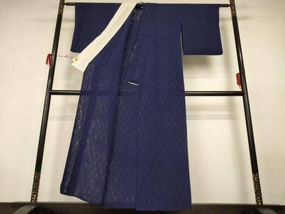 平和屋着物＊夏物 色無地 網目紋紗 濃藍色 正絹 逸品 AABH2446jd