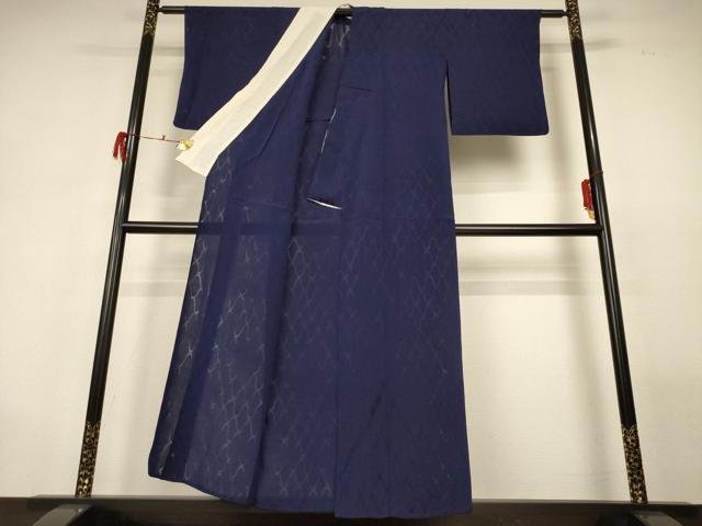 平和屋着物＊夏物 色無地 網目紋紗 濃藍色 正絹 逸品 AABH2446jd