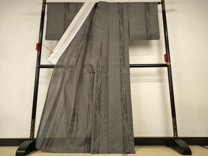 平和屋着物＊夏物 本塩沢 夏塩沢 100亀甲 麻の葉間道 正絹 逸品 AABH2449jd