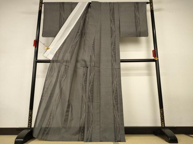 平和屋着物＊夏物 本塩沢 夏塩沢 100亀甲 麻の葉間道 正絹 逸品 AABH2449jd