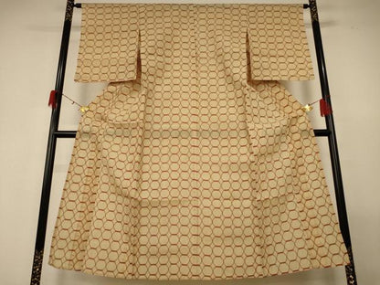 平和屋着物＊夏物 小紋 紗 ちぢみ織 丸文 正絹 逸品 AABH2465jd