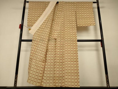 平和屋着物＊夏物 小紋 紗 ちぢみ織 丸文 正絹 逸品 AABH2465jd