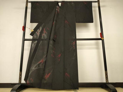 平和屋着物＊夏物　小紋　紗　流水文　正絹　逸品　AABH2466jd