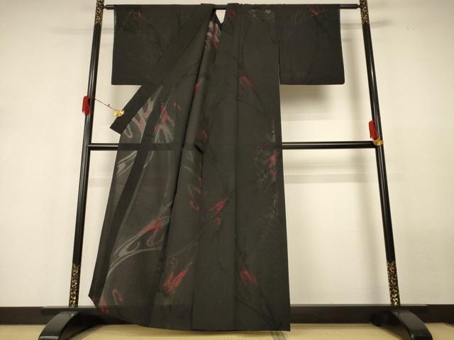 平和屋着物＊夏物　小紋　紗　流水文　正絹　逸品　AABH2466jd