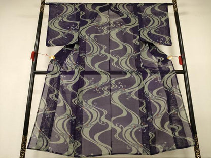 平和屋着物＊夏物 アンティーク 大正ロマン 小紋 紗 流水文 正絹 逸品 AABH2474jd