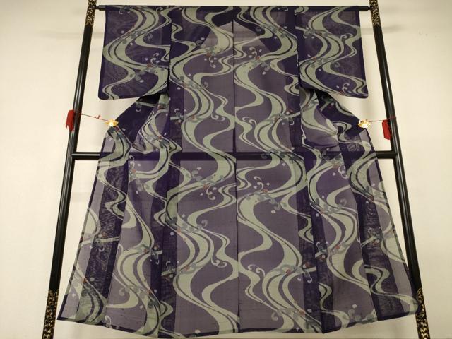 平和屋着物＊夏物 アンティーク 大正ロマン 小紋 紗 流水文 正絹 逸品 AABH2474jd