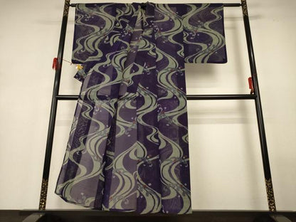 平和屋着物＊夏物 アンティーク 大正ロマン 小紋 紗 流水文 正絹 逸品 AABH2474jd
