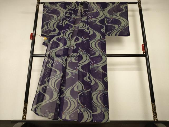 平和屋着物＊夏物 アンティーク 大正ロマン 小紋 紗 流水文 正絹 逸品 AABH2474jd
