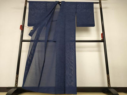 平和屋着物＊夏物 色無地 縦絽 流水紋紗 藍鉄色 正絹 逸品 AABH2484jd