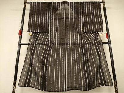 平和屋着物＊夏物 小紋 紗 間道 正絹 逸品 AABH2491jd