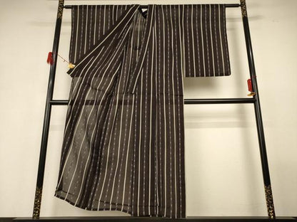 平和屋着物＊夏物 小紋 紗 間道 正絹 逸品 AABH2491jd