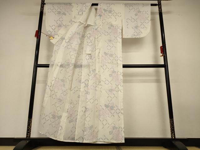 平和屋着物＊夏物 小紋 紗 草花文 洗える着物 AABH2492jd