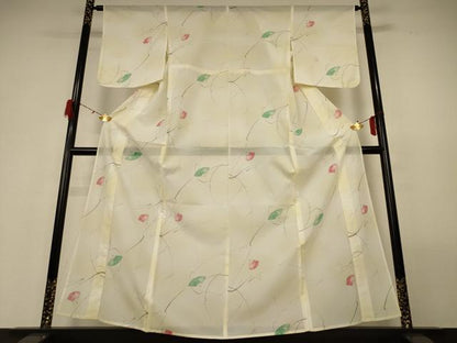 平和屋着物＊夏物 小紋 絽 扇子花文 暈し染め 洗える着物 AABH2498jd
